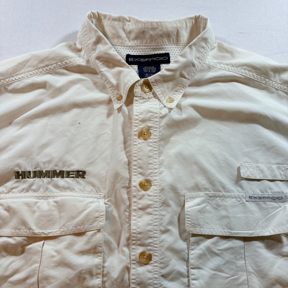 ExOfficio Hummer Fishing Shirt Mens XL White Long Sleeve Ventilated Hiking Nylon